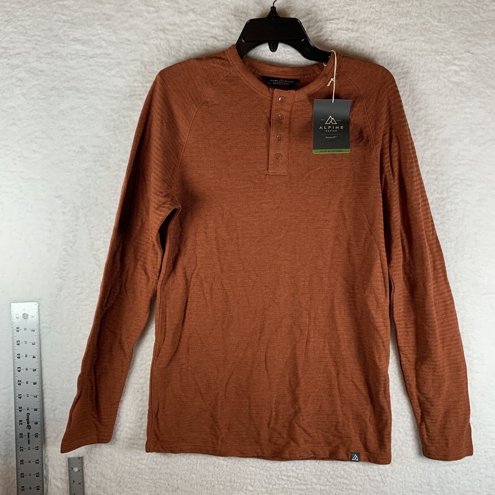 Alpine Design T-Shirt Mens Medium Burnt Orange Cotton Henley‎ Raglan Sleeve 7229
